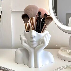 Half Face (White) Open Top Makeup Brush Holder (BRAND-NEW & SO CUTE!)